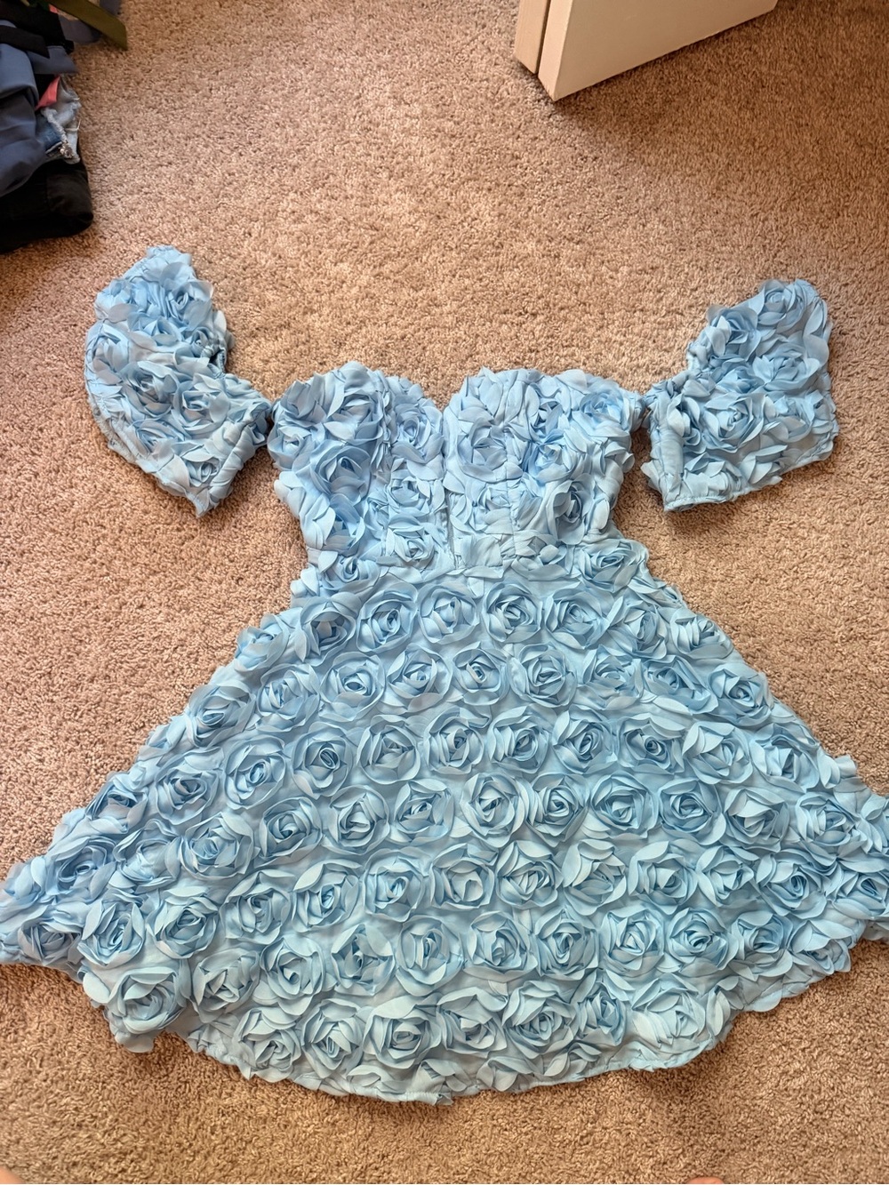 Blue Rosette Off-Shoulder Kids Dress